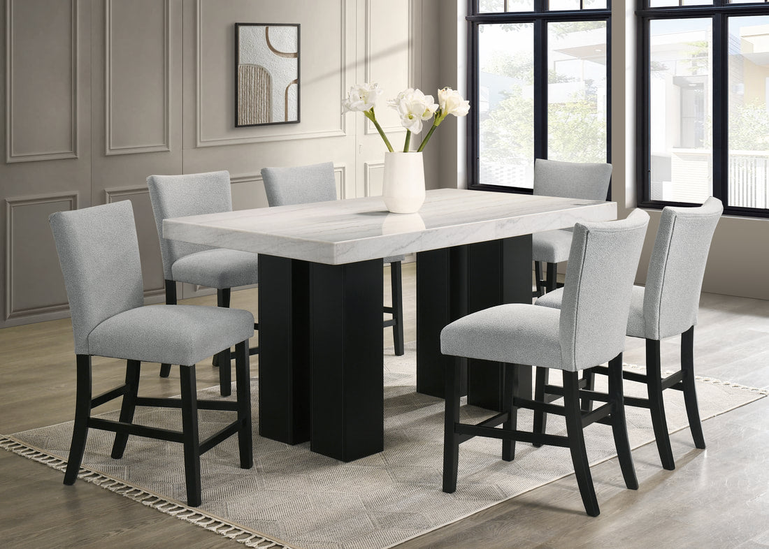 Nola20 Grey Genuine Marble Counter Height Dining Set