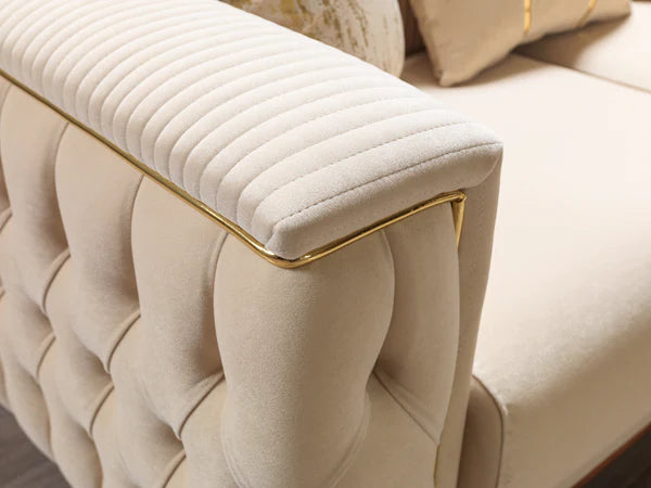 3pcs or 2pcs Belinda Ivory Velvet Sofa, Loveseat & Chair