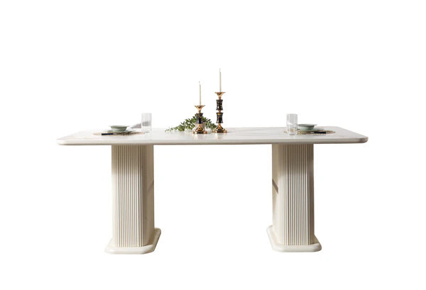 7pcs Santana Ivory Marble Finish Dining Set