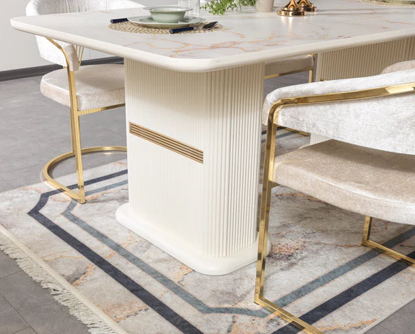 7pcs Santana Ivory Marble Finish Dining Set
