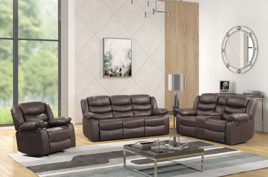 3pcs Brown Palomino Fabric Reclining Sofa Set