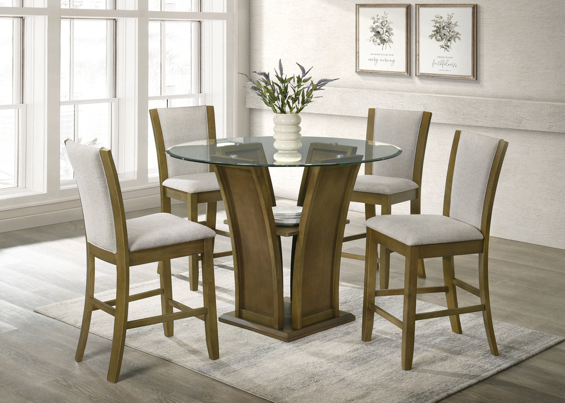 5pcs Orlando Glass Top Beige Dining Set