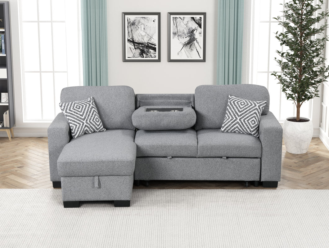 Pacific Grey Reversible Sectional With Pull-Out Bed