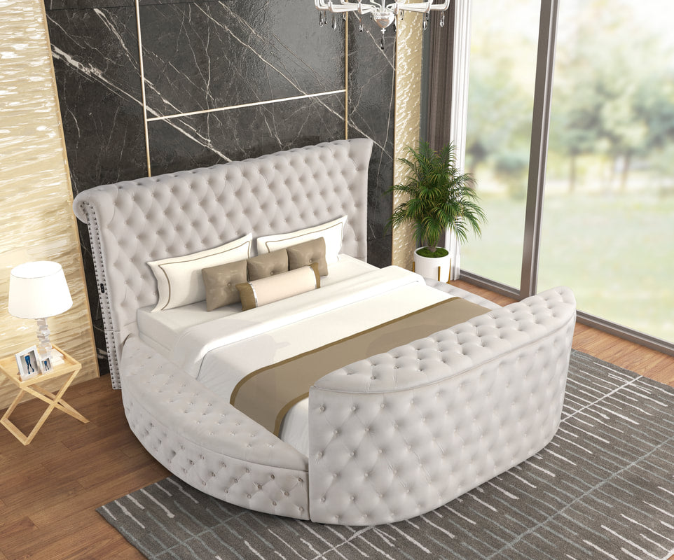 Patron Beige Platform Bed Frame with TV Setup