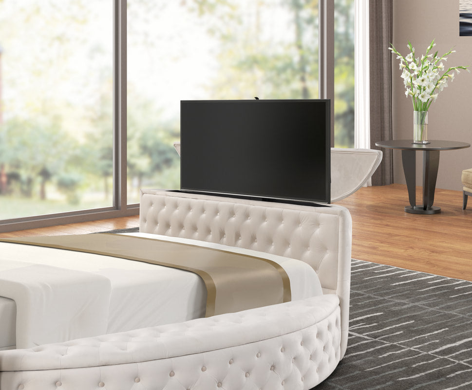 Patron Beige Platform Bed Frame with TV Setup