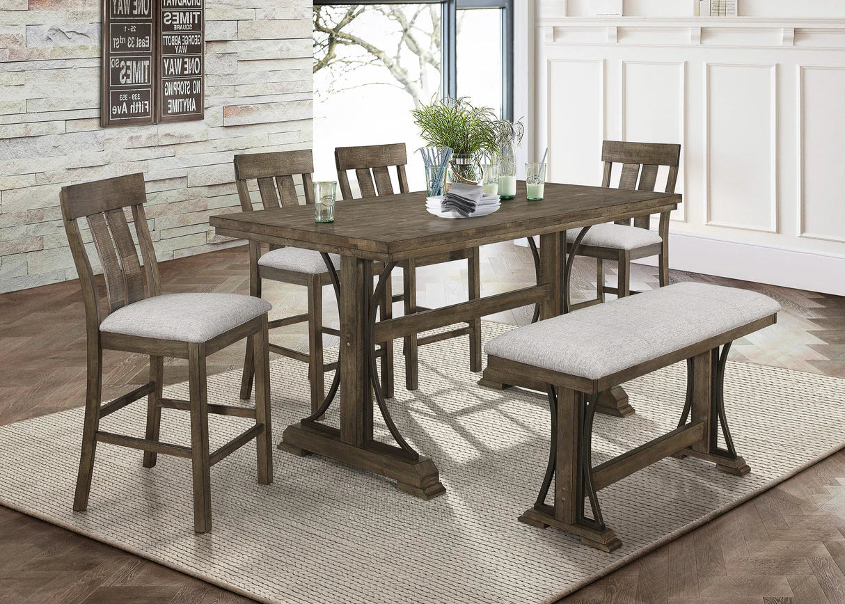 6pcs Quincy Wood Finish Counter Height Dining Set