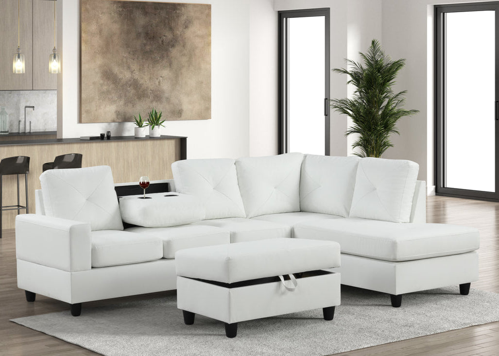 Rocket White PU Reversible Sectional