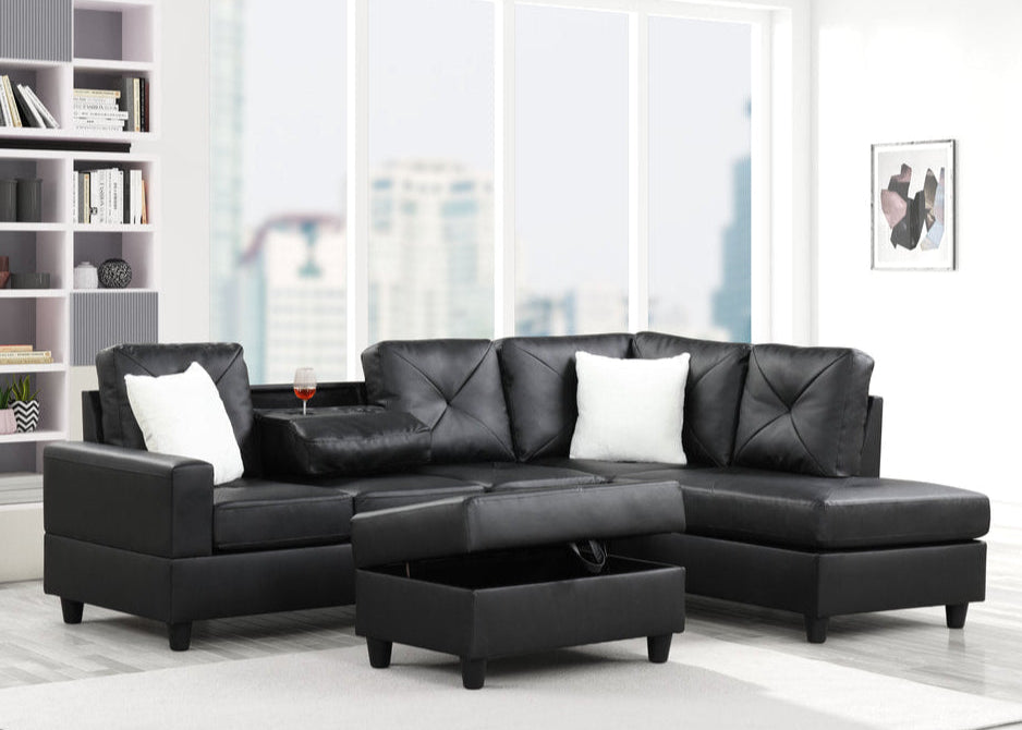 Rocket Black PU Reversible Sectional