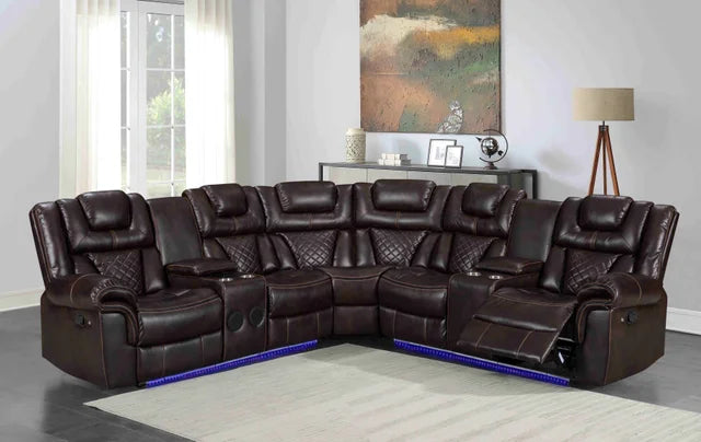 Alexa2023 Brown Leather Power Reclining Sectional