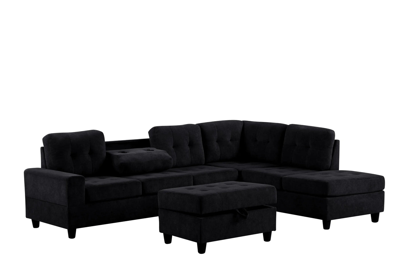 40Heights Black Reversible Sectional & Storage Ottoman