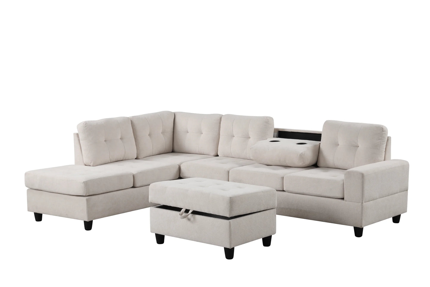 45Heights Beige Reversible Sectional & Storage Ottoman