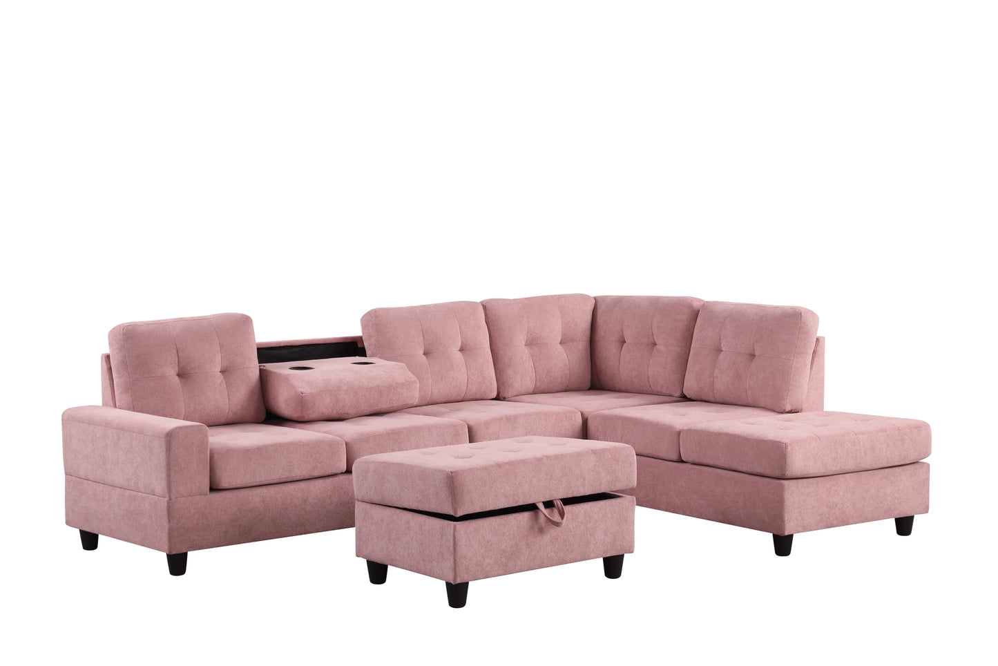 46Heights Pink Reversible Sectional & Storage Ottoman