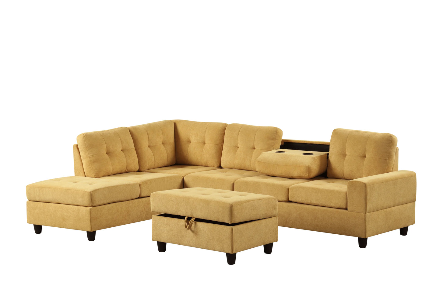 47Heights Mustard Reversible Sectional & Storage Ottoman