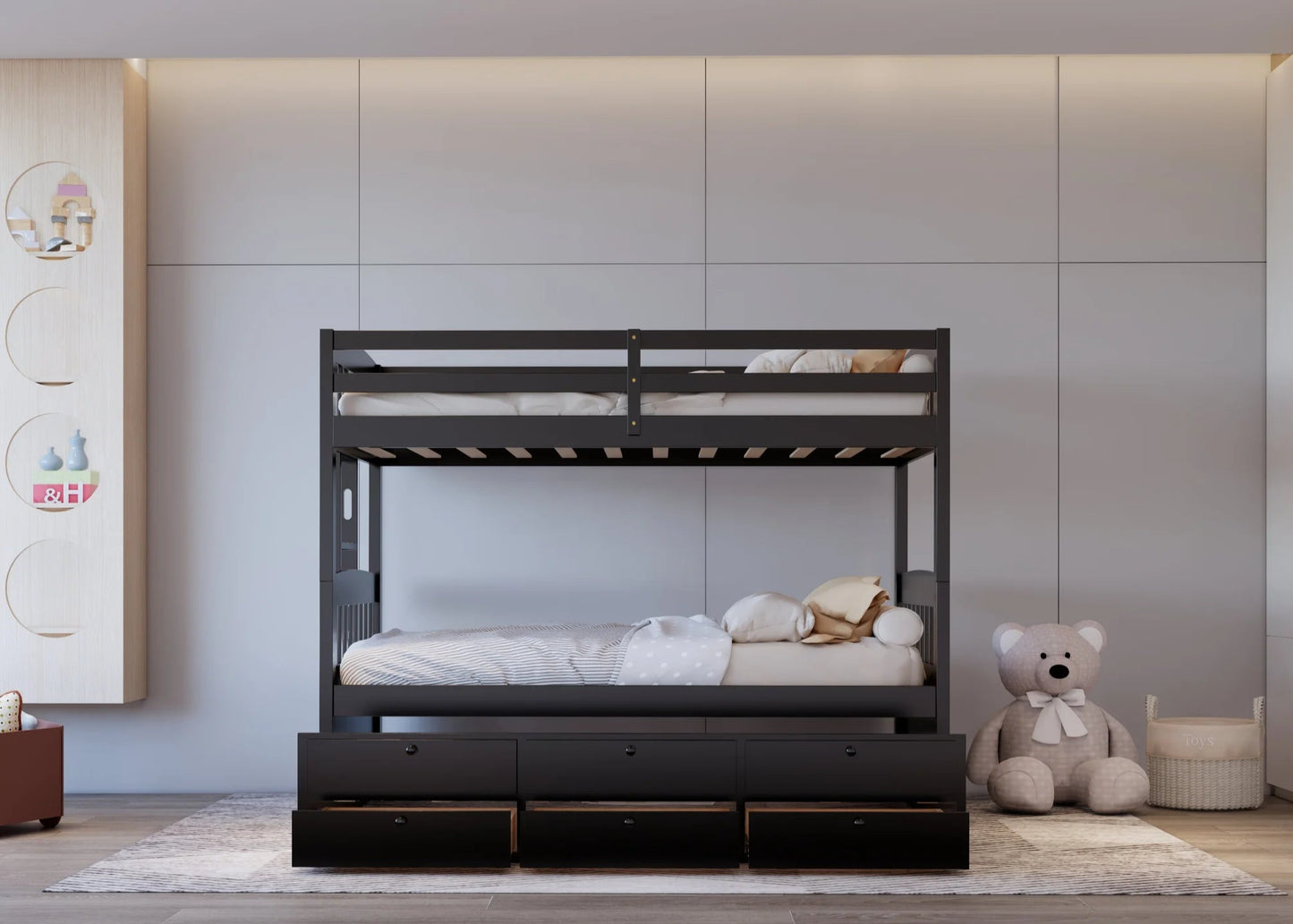 BB42 Twin/Twin Bunk Bed w/Twin Trundle Black