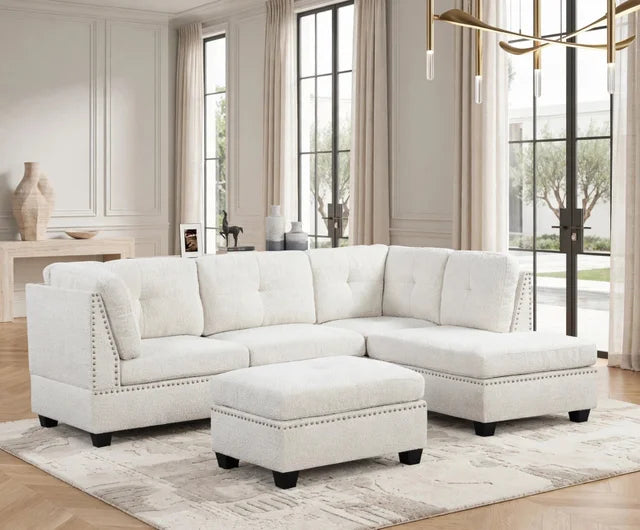Sienna Boucle Sand Sectional + Ottoman Set