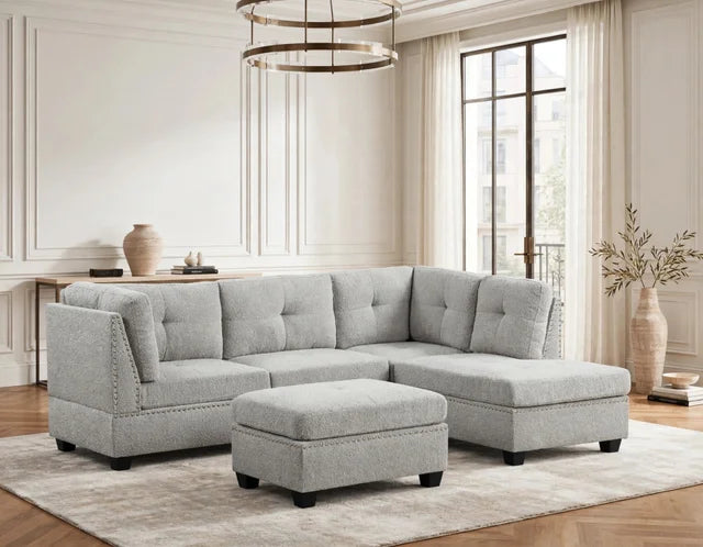 Sienna Boucle Gray Sectional + Ottoman Set **FLASH SALE**