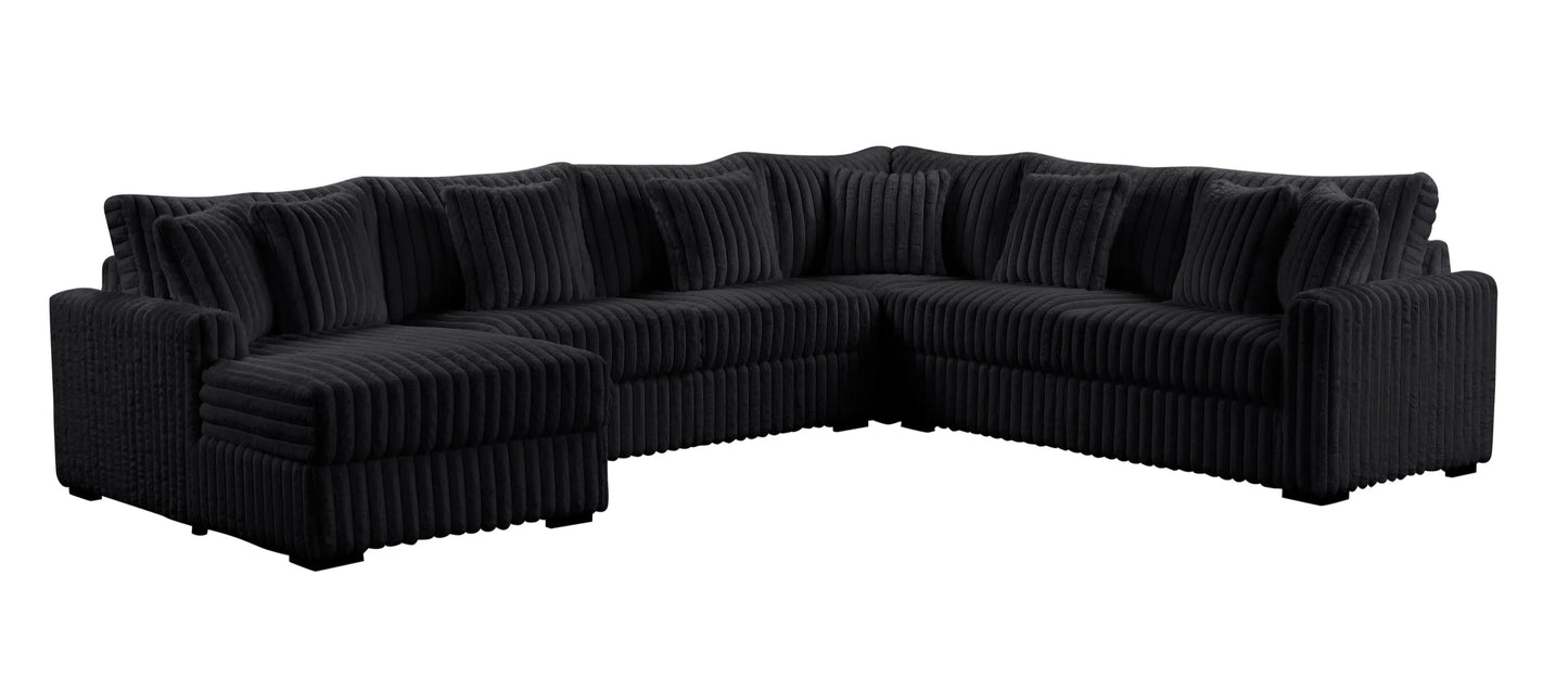 Solana Black Corduroy Fabric Oversized Sectional