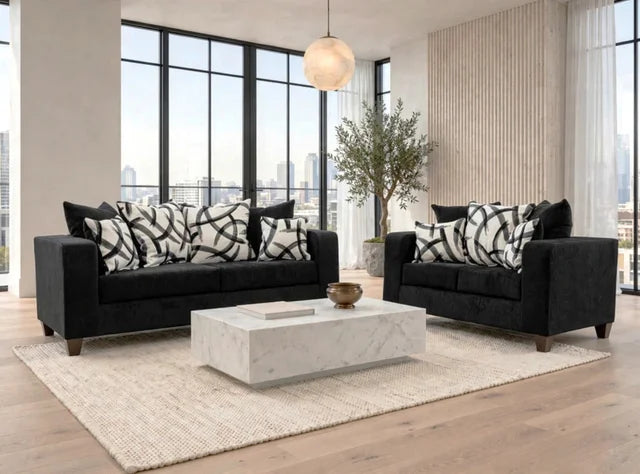 110 - Black Sofa & Loveseat Set