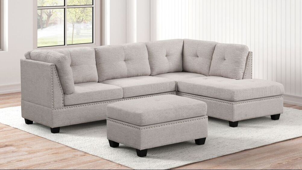 Sienna Stone Fabric Sectional & Ottoman