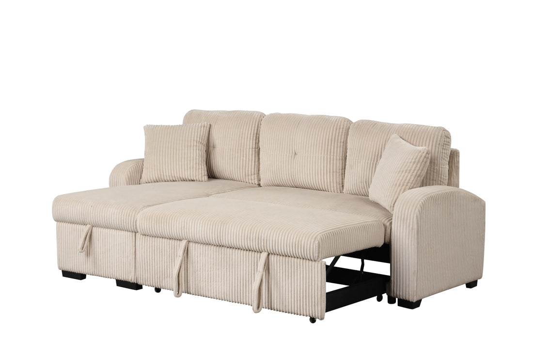 Silvia Beige Reversible Sectional With Pull-Out Bed