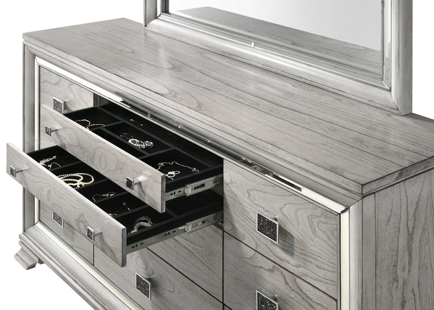 5pcs Vail Grey Wood Finish LED Bedroom Set