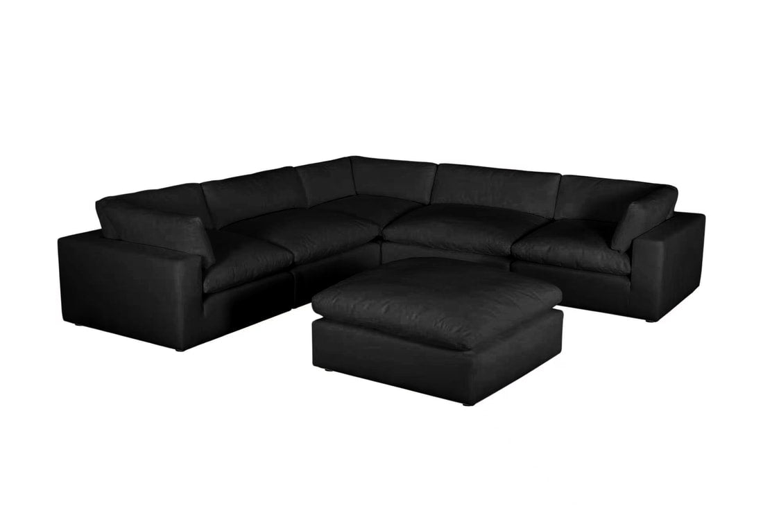 XL Cloud Black Oversized Sectional & Ottoman