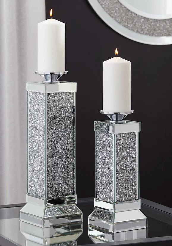 Glass Mirror Candle Holder Set