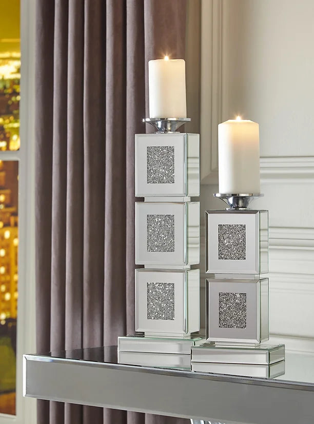 Glass Mirror Candel Holder Set