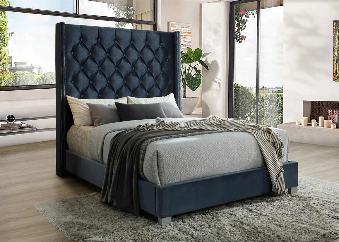 Beverly Black Velvet 6FT Tall Bed Frame