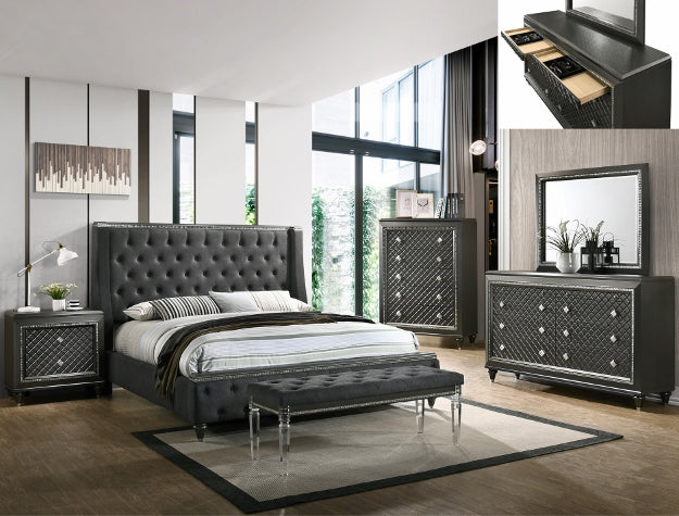 5pc Dark Grey Bedroom Set (Multiple Sizes)