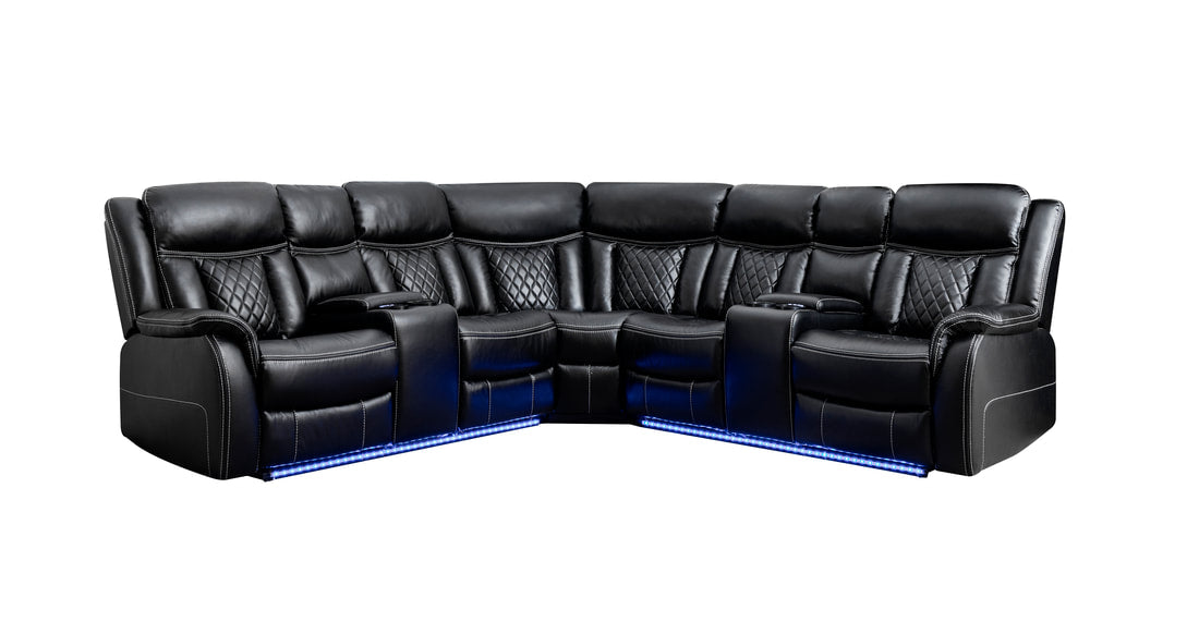 Batman Black Leather Gel Power Reclining Sectional