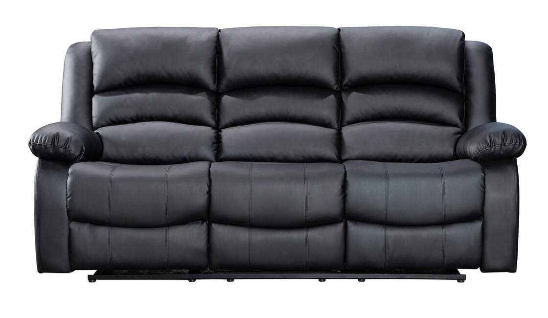 3pcs Black PU Leather Reclining Sofa Set