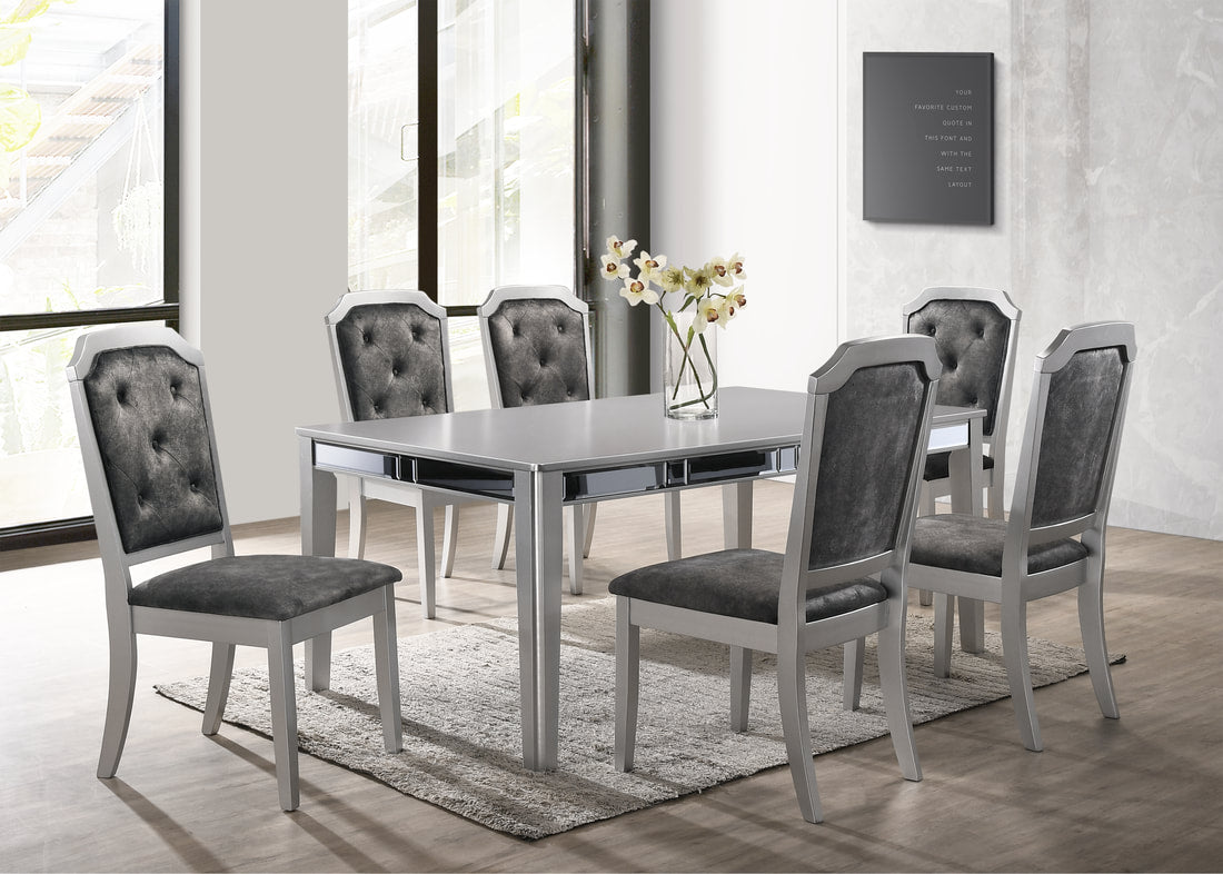 7pcs Silver Wood Finish Dining Set
