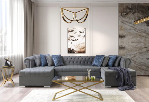 Lauren Gray Velvet Double Chaise 136" Sectional
