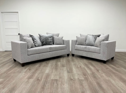 110 - Dove Gray Thick Fabric Sofa & Loveseat