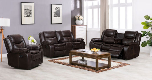 3pcs Reno Brown Leather Gel Reclining Sofa Set