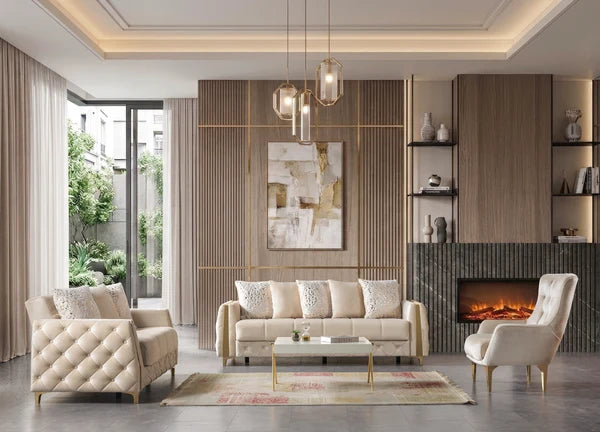 Florence Ivory Velvet Sofa 88" & Loveseat 64"