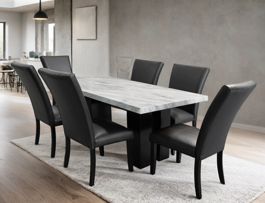 1220 PU Black - (FAUX MARBLE)7pcse Dining Set