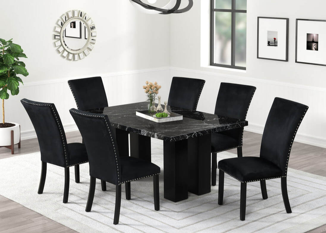7pcs Black Faux Marble Dining Set