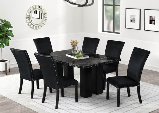 7pcs Black Faux Marble Dining Set