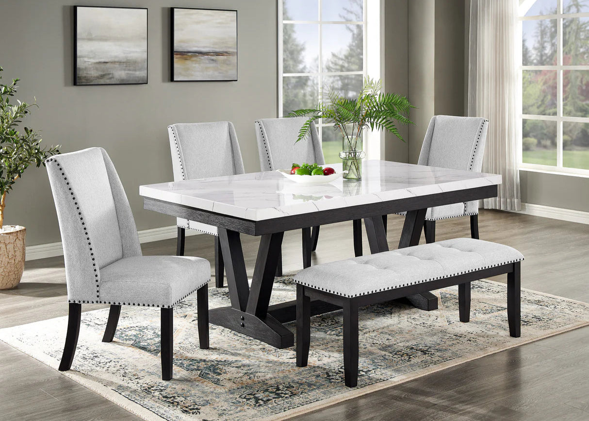 6pcs Vance Dove Faux Marble Dining Set