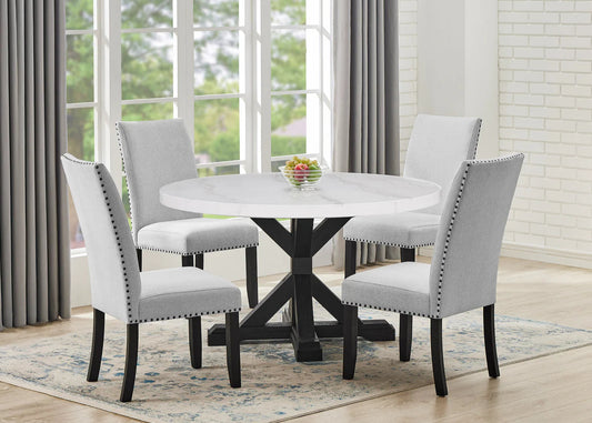 5pcs Varley Dove Genuine Marble Round Dining Set