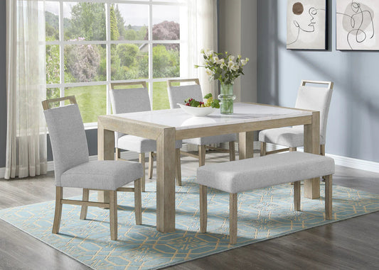 6pcs Dune Light Grey Genuine Marble Dining Set