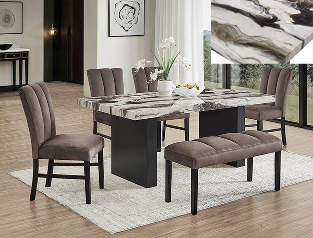 1420-6P Vega Faux Marble Dining Set