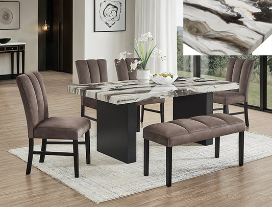 1420-6P Vega Faux Marble Dining Set