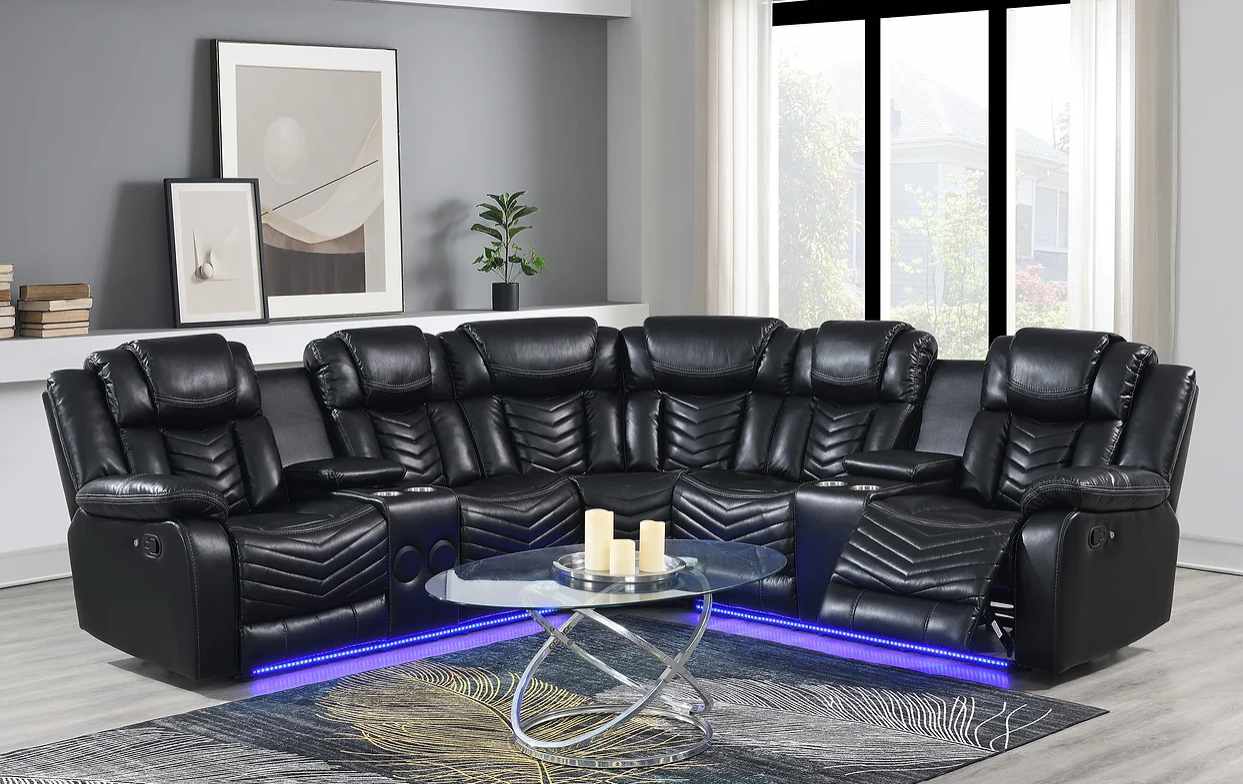 Lucky Charm Black LED Reclining Sectional