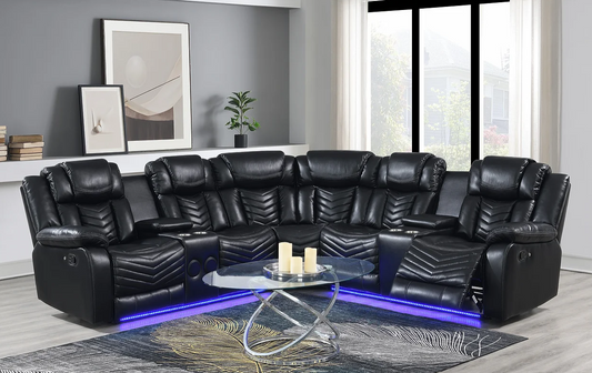 Lucky Charm Black LED Reclining Sectional