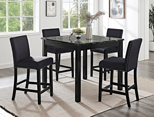 5pcs 1715 Lennon Black Marble Top Counter Height Dining Set