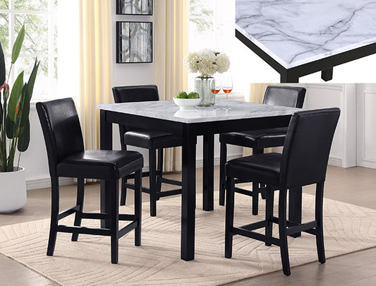5pcs 1715 Lennon Black Marble Top Counter Height Dining Set