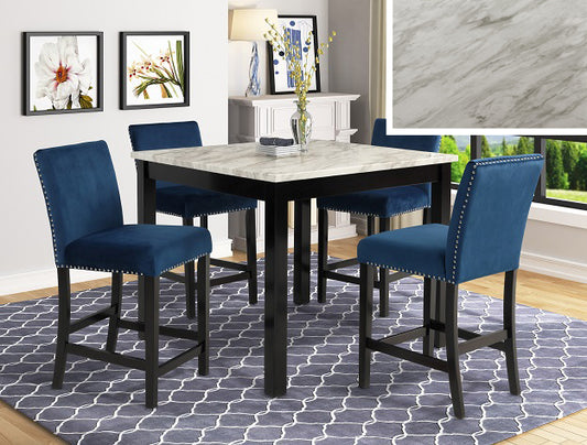 5pcs 1715 Lennon Blue Marble Top Counter Height Dining Set